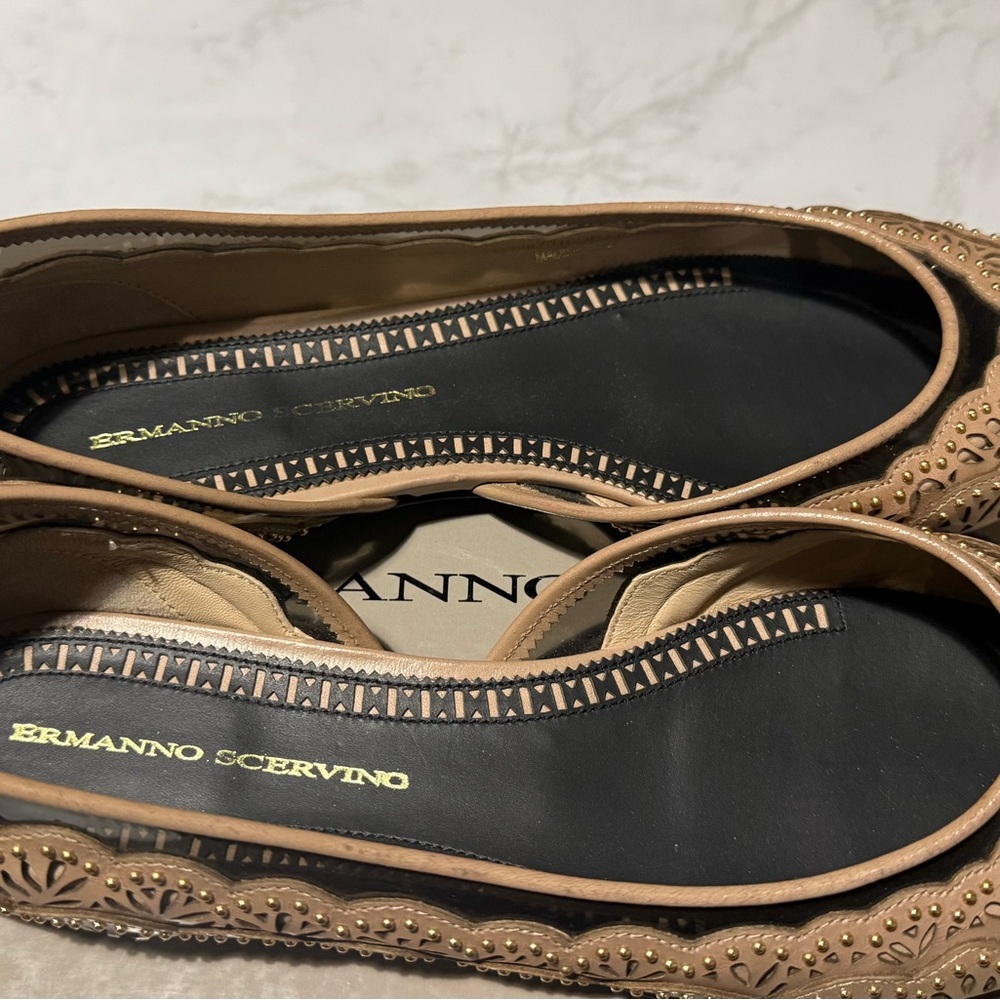 Ermanno Scervino Tan Laser-Cut Leather Flats - Picture 7 of 8